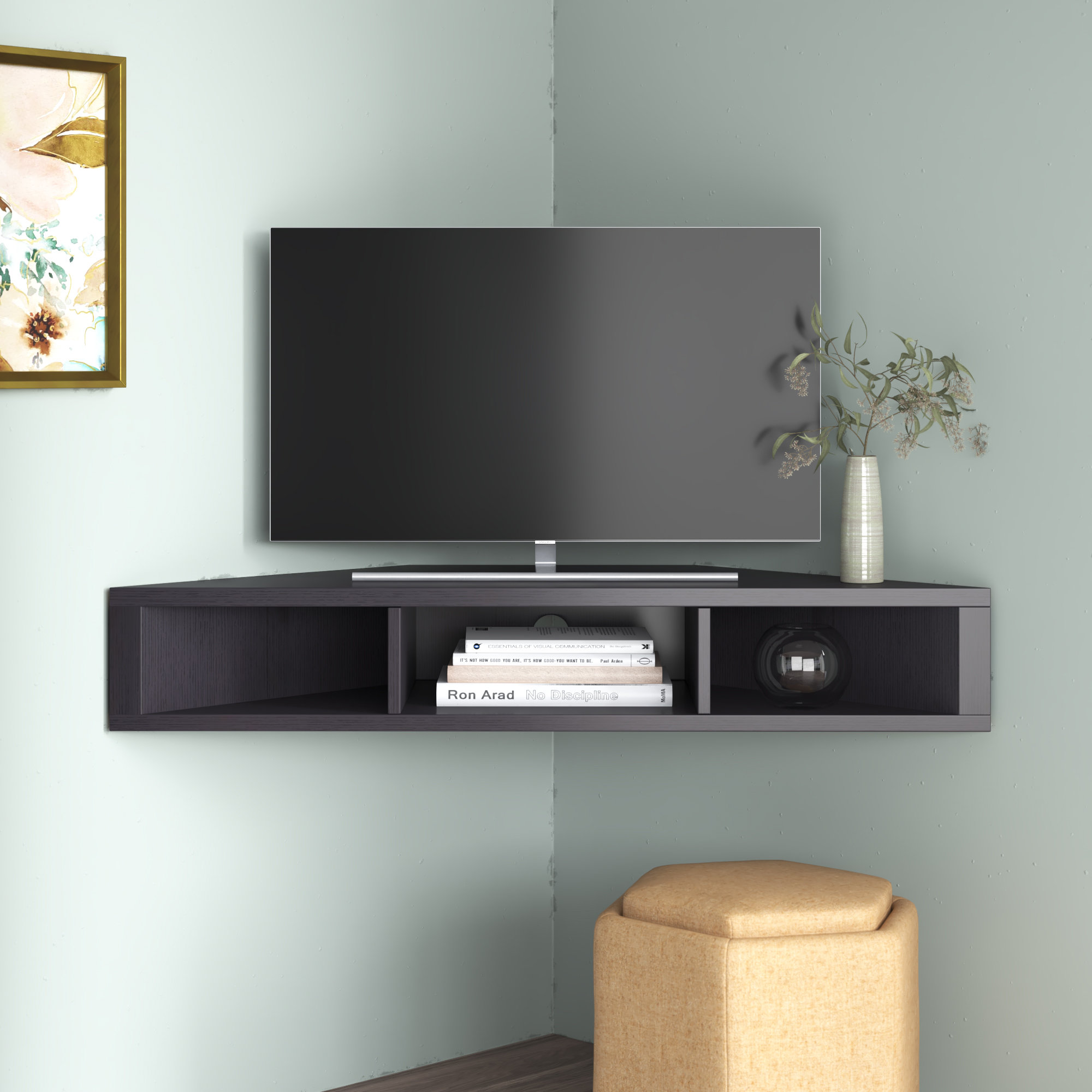 47'' Floating Wood TV Stand Wall-Mount Media Console Furniture w/2 Door Storage 