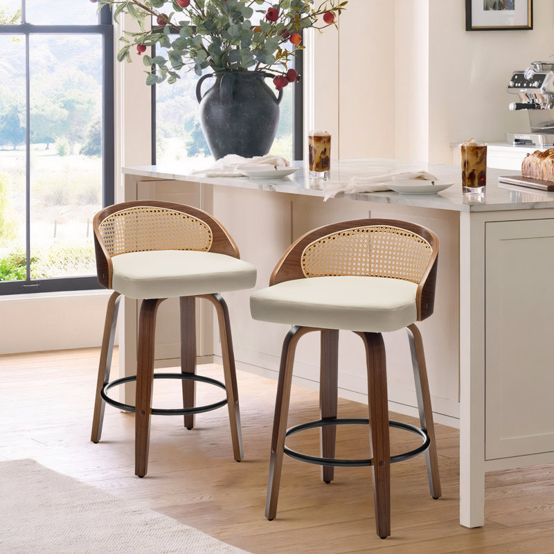 Leeana Swivel Faux Leather Counter & Bar Stools Upholstery: Beige, Seat Height: Counter Stool (26” Seat Height)