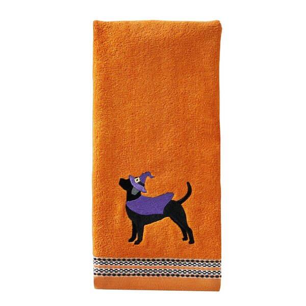 Embroidered Velour Hand Towel Halloween Trick or Treat Orange Towel 