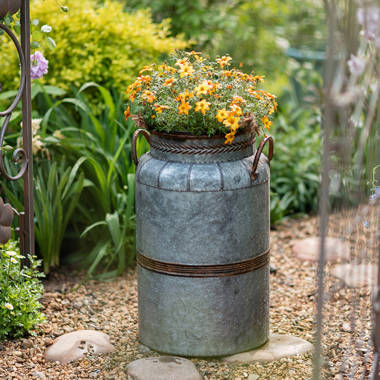 Set of 3 Primitive Galvanized Metal Garden Planter Buckets Potting Shed Storage 