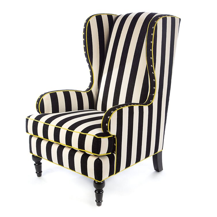 black and white striped wingback chair