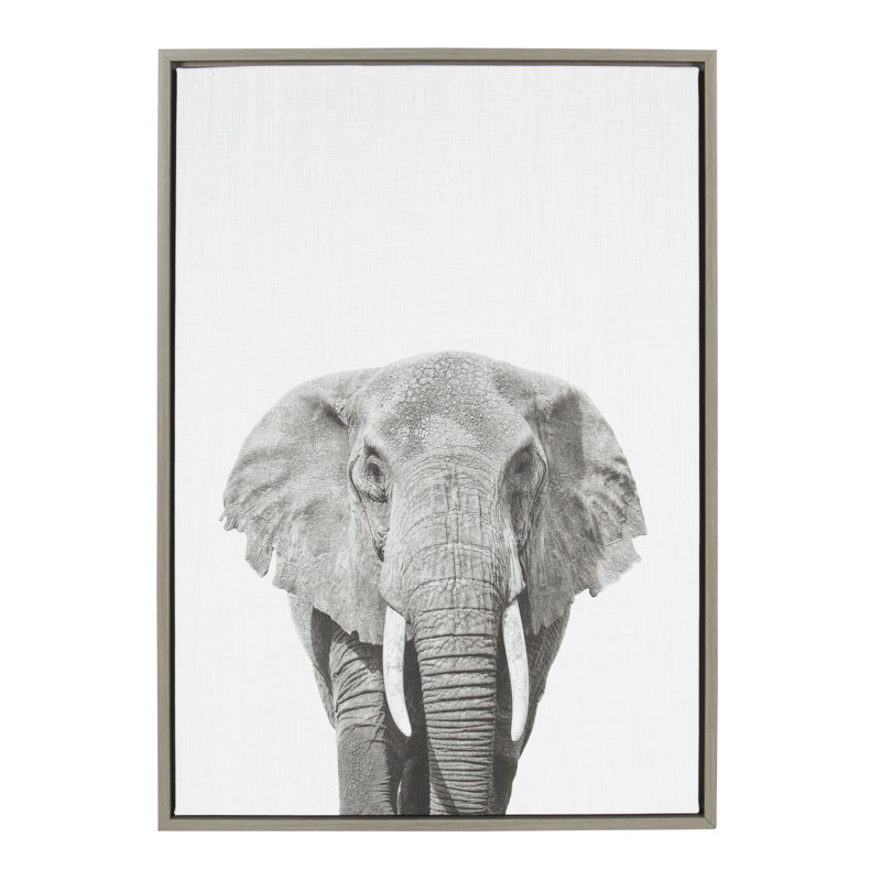 Ivy Bronx Elephant Animal Print Black And White Portrait Framed