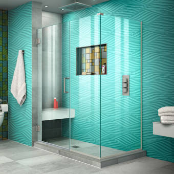 Aston Bromley Gs Frameless Corner With Glass Shelves 70 X 72 Rectangle Hinged Shower Enclosure Wayfair