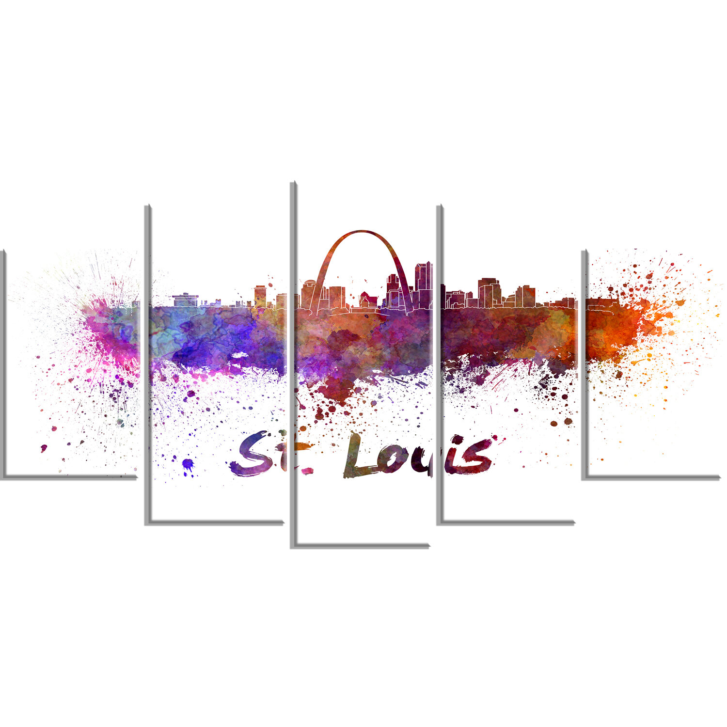 Designart St Louis Skyline 5 Piece Wall Art On Wrapped Canvas Set Wayfair