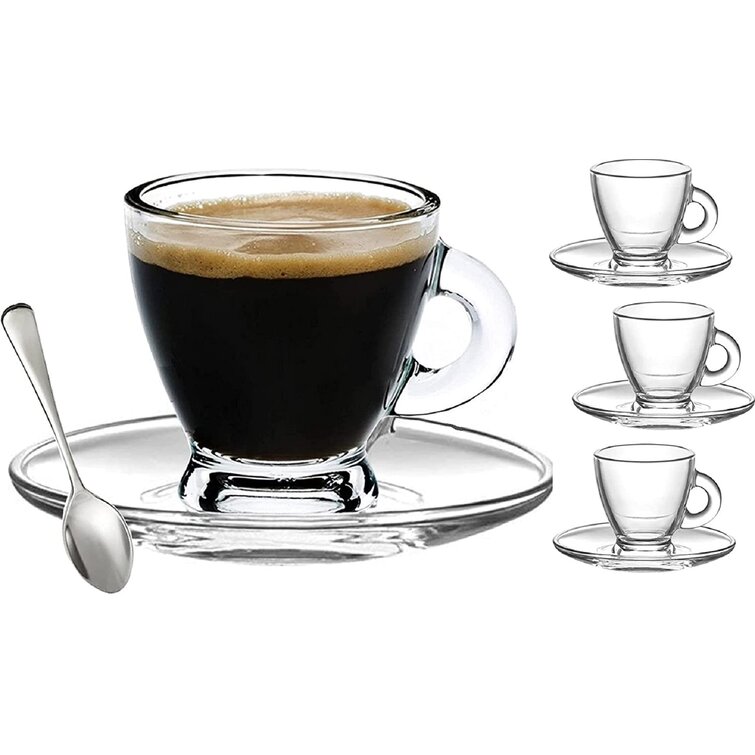 Free Glass Spoons Espresso Cups 3.2 oz Small Demitasse Clear Glass Espresso Drinkware Saucers and Stainless Steel mini Spoons set of 4 Set Of Cups 