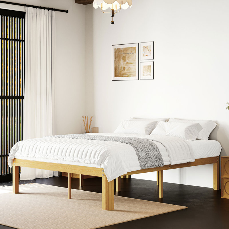 incomplete Deana 14'' Metal Bed Frame with  Wood Pattern, No Box Spring Needed, Heavy Duty Steel Slats Platform Mattress Base Size: Queen