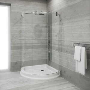 Sanibel 36 x 36-in. Frameless Round Sliding Shower Enclosure with .3125-in. Clear Glass and Stainless Steel Hardware