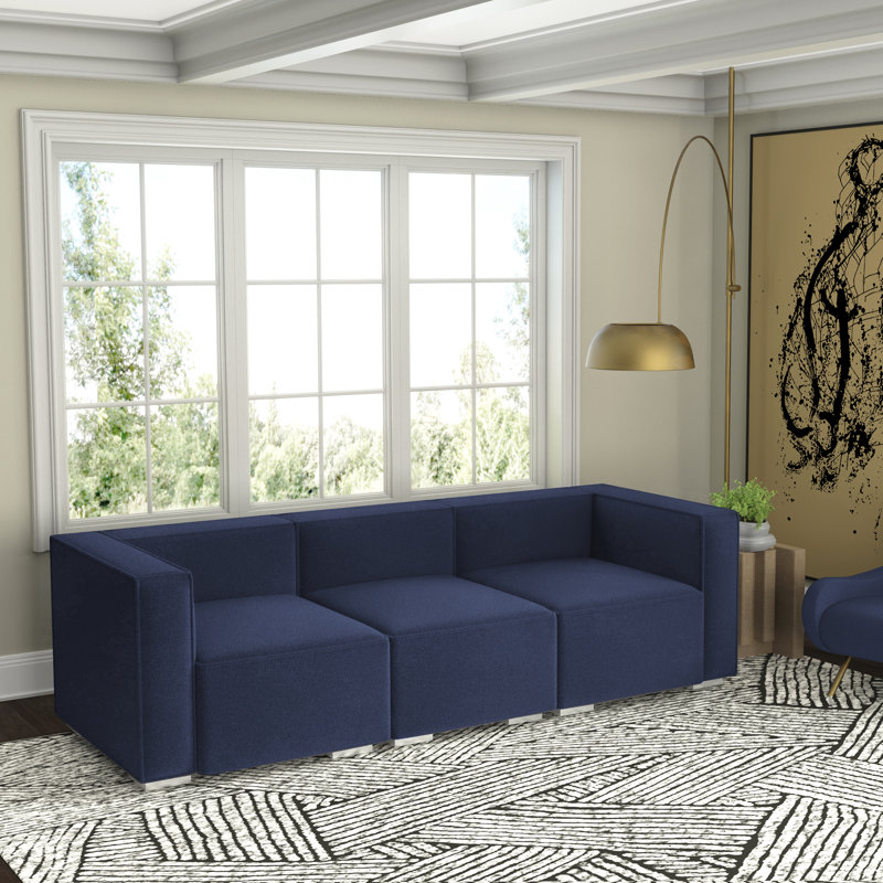incomplete))) Monica 97'' Square Arms Modular Sofa Upholstery Color: Blue