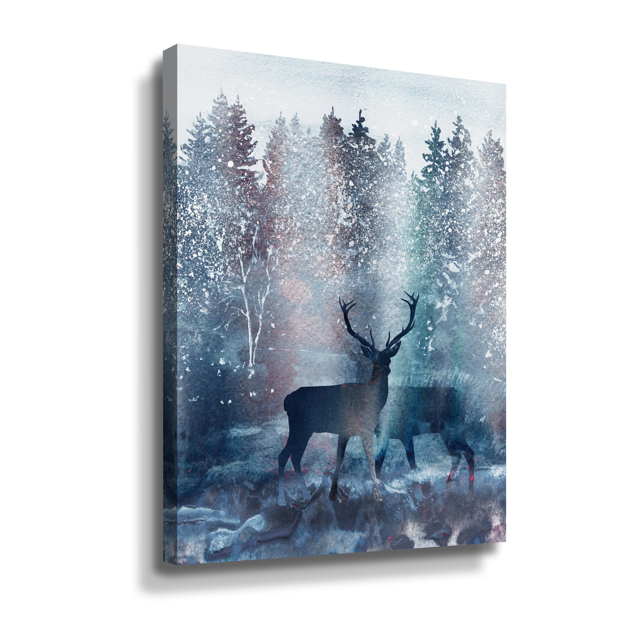 Deer Stag Winter Painting Snow Animals SINGLE CANVAS WALL ART Picture Print 