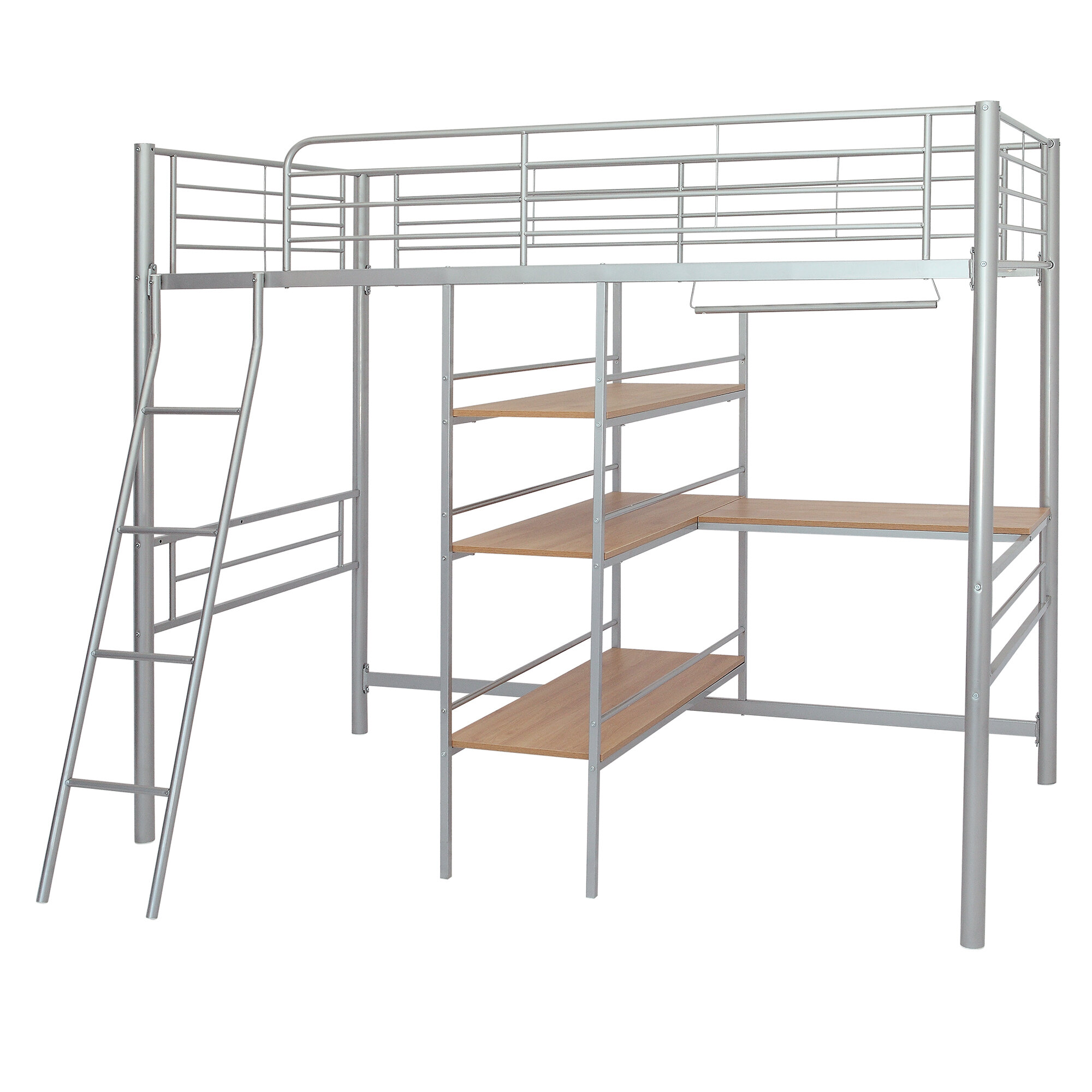 Details about   Twin Size Metal Loft Bed with Desk and Shelf High Sleeper For Kids Furniture 