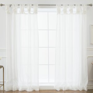 Millie Twist Faux Linen Solid Sheer Tab Top Curtain Panels (Set of 2)