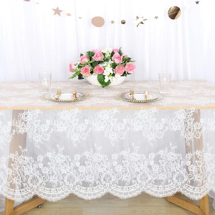 White Vintage Lace Tablecloth Floral Table Runner Cloth Cover Wedding Party 
