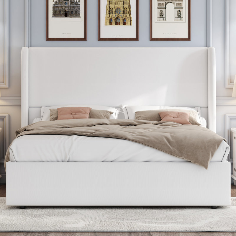 Craciunita Upholstered Wingback Storage Bed size Queen 