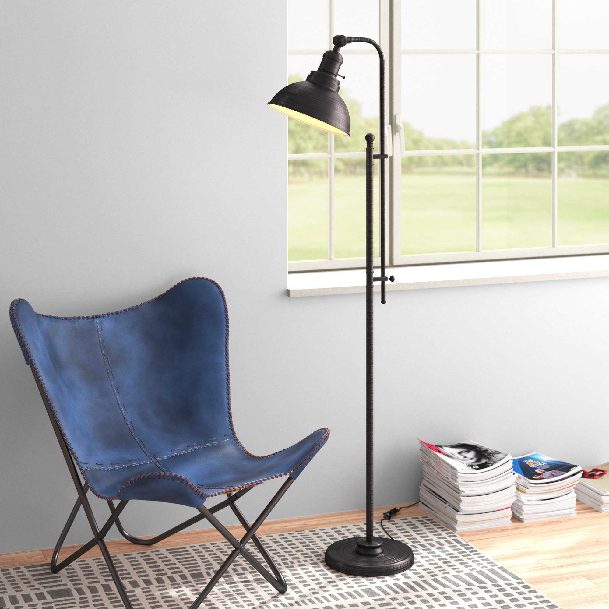 Black Rustic Floor Lamp with 3 LED Bulbs 3 Heads 180° Rotation Adjustable Tree Style Standing Lamp with 3 Hanging Bubble Glass Industrial Floor Lamp Standing Pole Light for Bedroom Living Room 