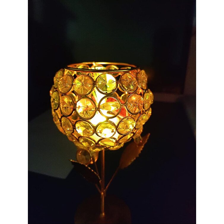 Crystal Golden Rose Candle Holder Votive for Home Decor Tealight Candle Stand or Diwali Decoration Items/Diwali Lights/Diwali Candles