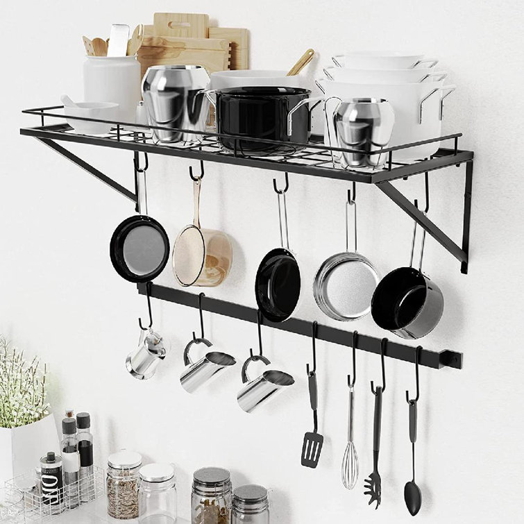 32-Inch Pot Racks And Rial Set For Kitchen Wall Mounted, With 12 Pcs Removable Hooks, Wall Rack For Pots And Pans For Kitchen Storage & Organization, ...