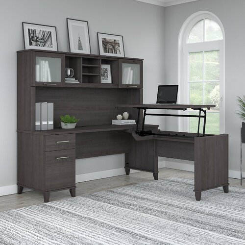 Red Barrel Studio® Goin Height Adjustable L-Shape Standing Desk with ...