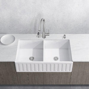 VIGO Aylesbury 36” x 18” Double Bowl Farmhouse Kitchen Sink with Faucet
