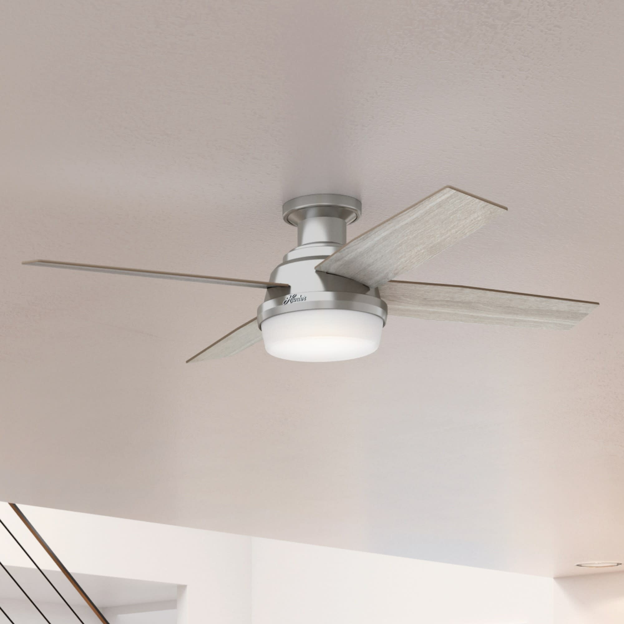 Hunter Fan 52 Dempsey 4 Blade Led Flush Mount Ceiling Fan With Remote Control And Light Kit Included Reviews Wayfair