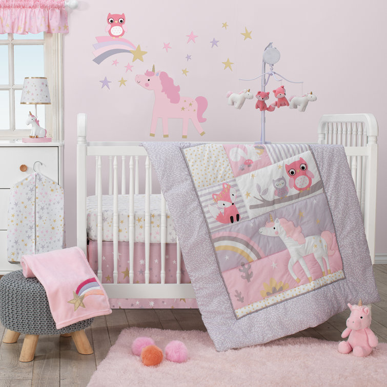 Bedtime Originals Rainbow Unicorn With Fox Squirrel And Owls Baby Nursery 3 Piece Crib Bedding Set Reviews Wayfair