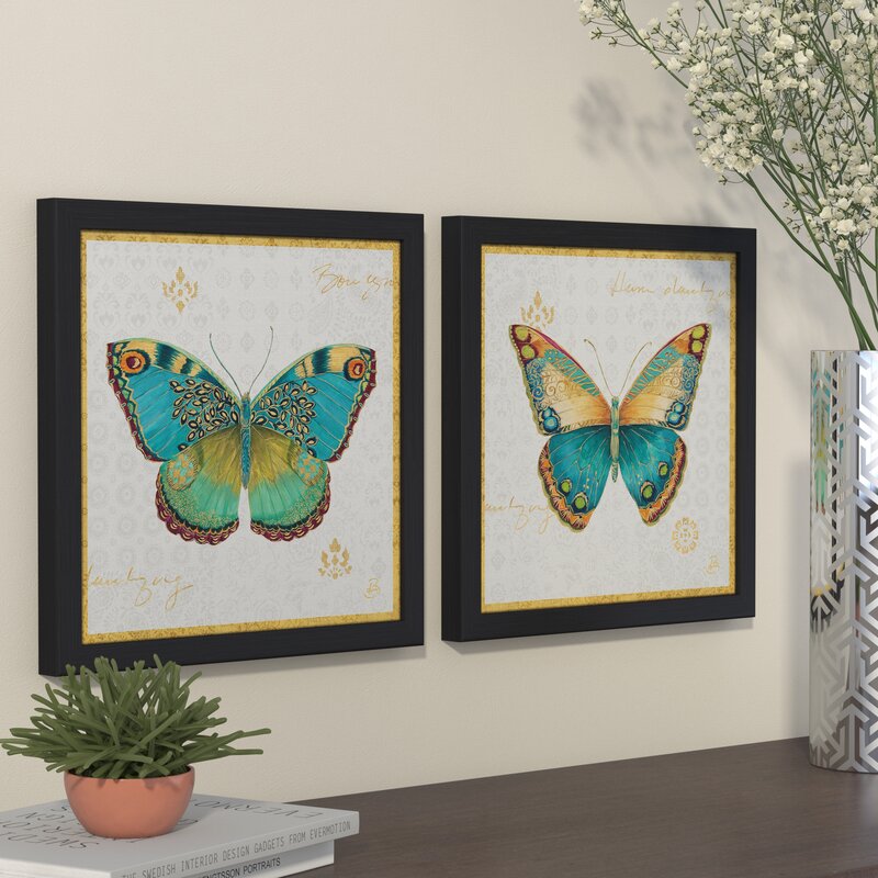 'Bohemian Wings Butterfly VA' 2 Piece Framed Acrylic Painting Print Set