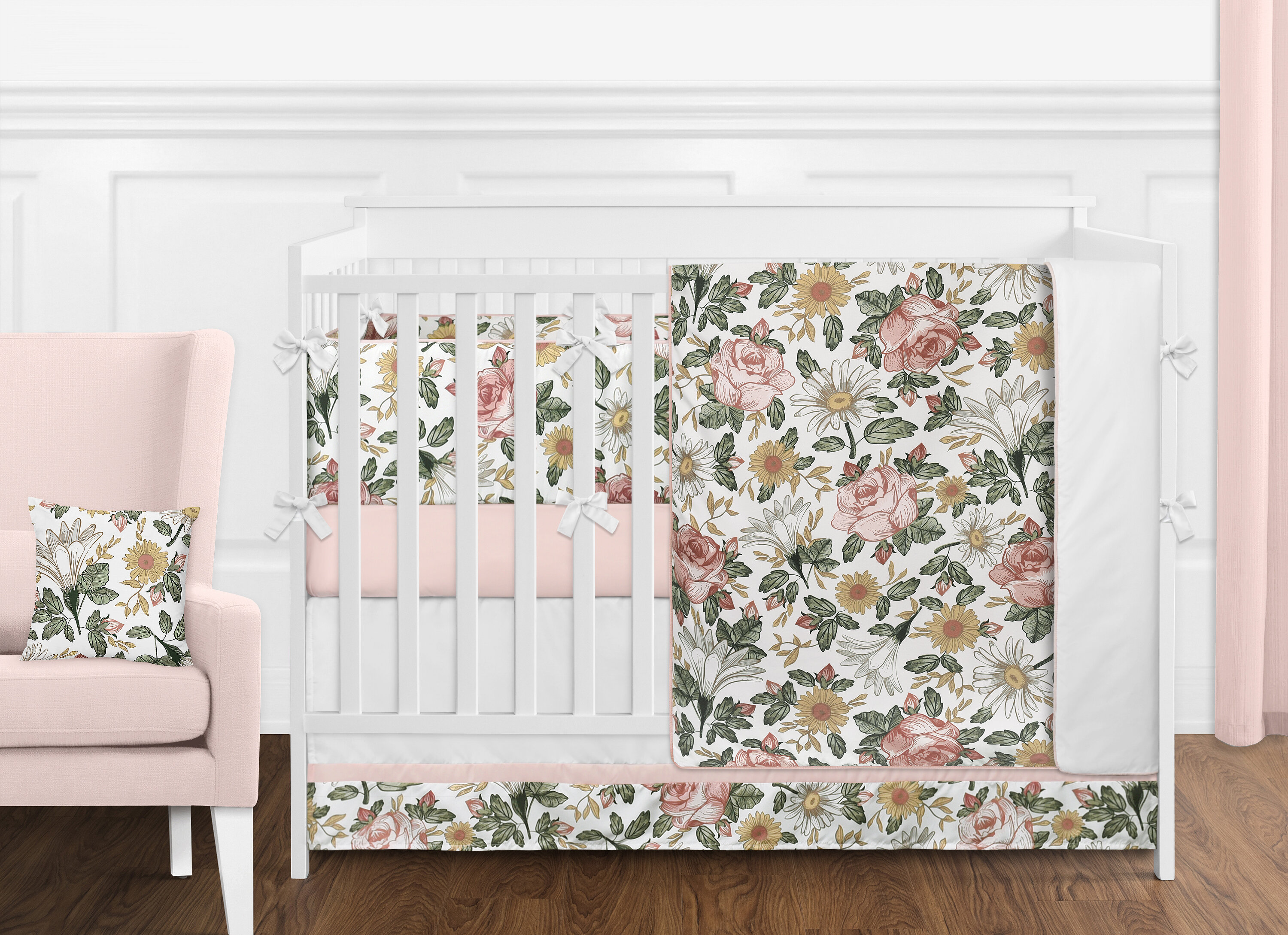 watercolor floral 9 piece crib bedding set