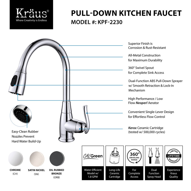 Premium Faucets Pull Down Single Handle Kitchen Faucet With