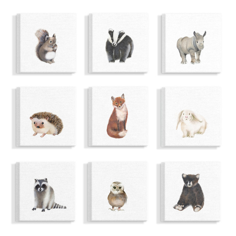 Harriet Bee 'Watercolor Woodland Animal Illustration' 9 Piece Watercolor Painting Print Set On Canvas | Wayfair