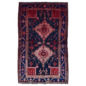 Alayna Semi-Antique Hamadan Hand-Woven Wool Red/Blue Area Rug