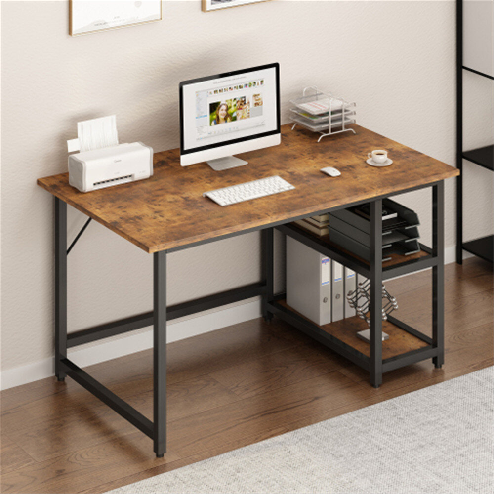 Details about   Modern Simple 47’’ Home Office Computer Study Desk with 2 Tiers Storage Shelves