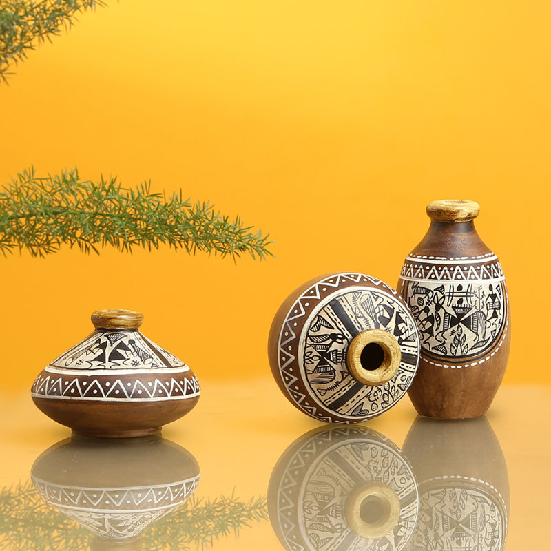 World Menagerie 3 Piece Bookham Natural Mud Brown Terracotta Table Vase Set Wayfair