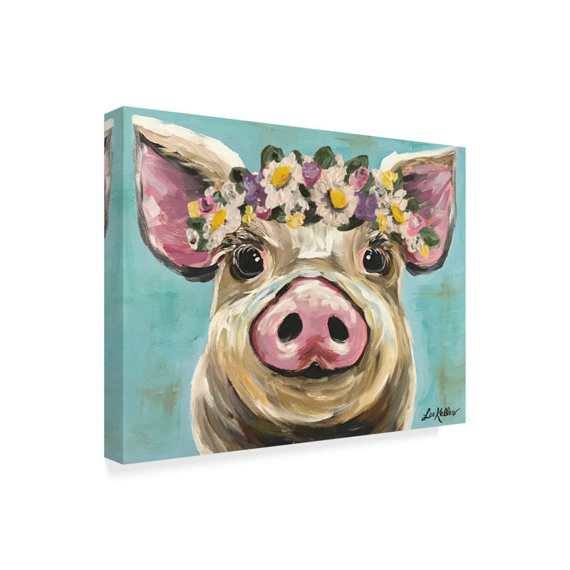 August Grove Pig Rosie Flower Crown 3 Acrylic Painting Print On