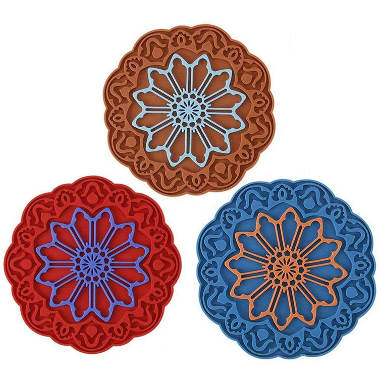 Multi-Use Hot Pads Kitchen Trivets For Hot Pan And Pot Holder With Flower Carving, Heat Resistant, 7 Inch Extra Thick Round Counter Mats