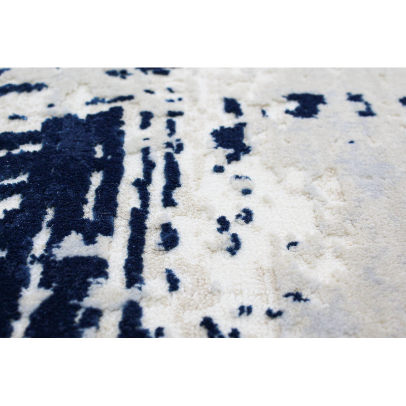 17 Stories Cipriani Power Loom Blue Ivory Rug Wayfair