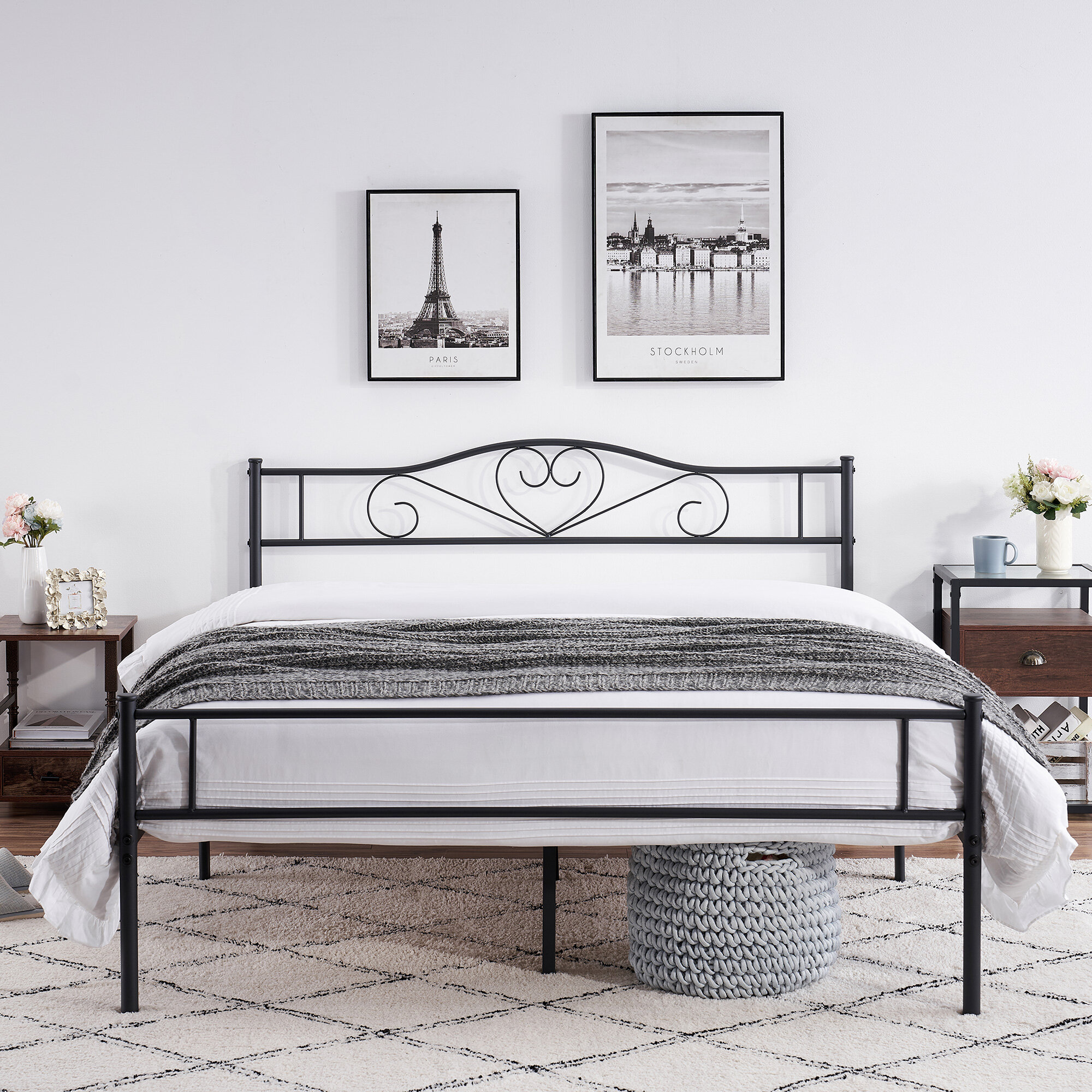 DUMEE Metal Bed Twin Size with Headboard and Footboard Mattress Foundation Steel Slat Support Assemble Easily Mattress on Top Basics Queen Bed Frame Back Bed Frame for Kids