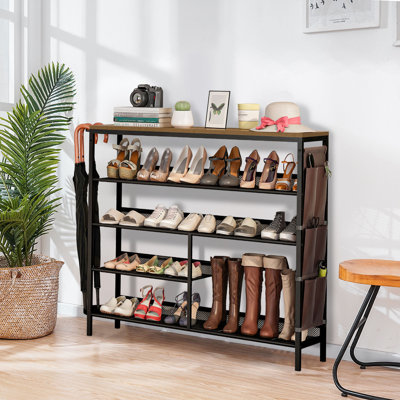 4 Tier 21 Pair Solid Wood Shoe Storage with Storage Package and Umbrella Stand