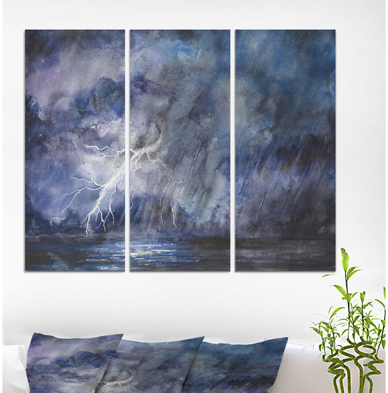 East Urban Home Stormy Night Sky Oil Painting Print Multi Piece