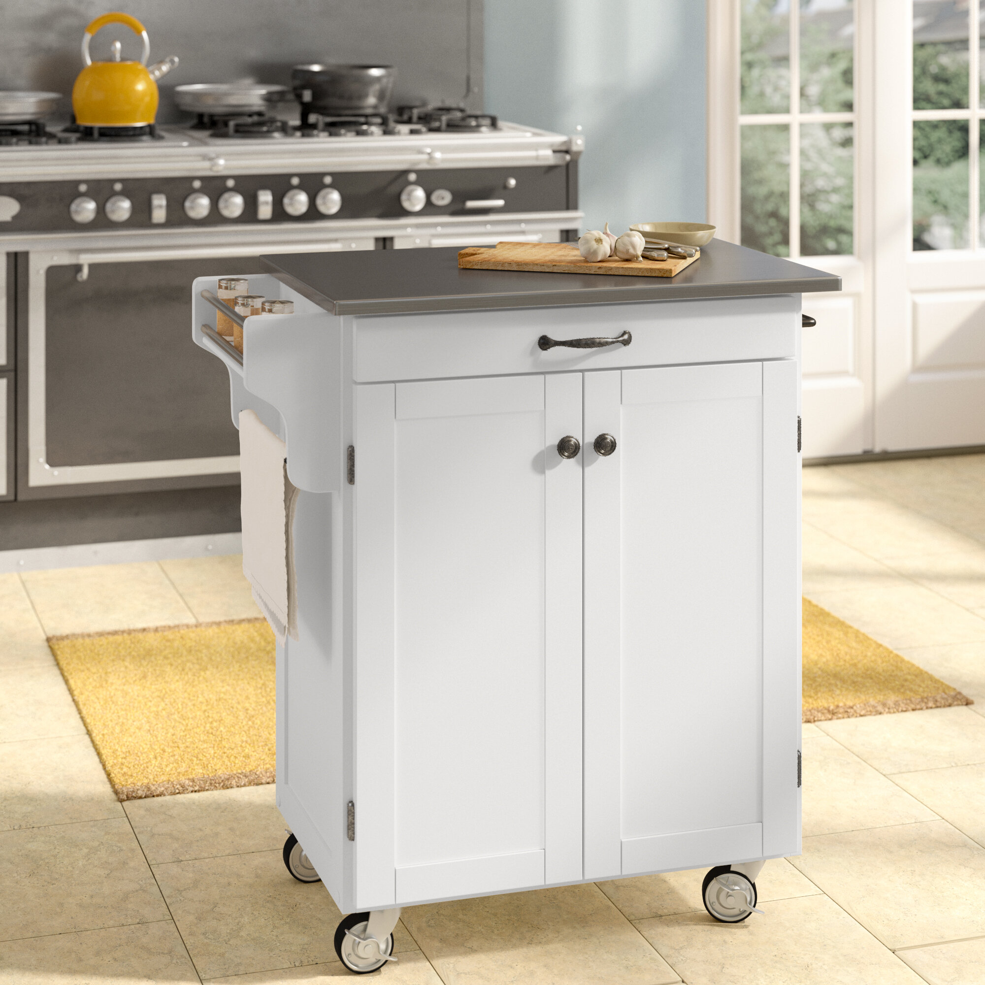 Red Barrel Studio Savorey 32 5 Solid Wood Kitchen Cart With Stainless Steel Top And Locking Wheels Reviews Wayfair