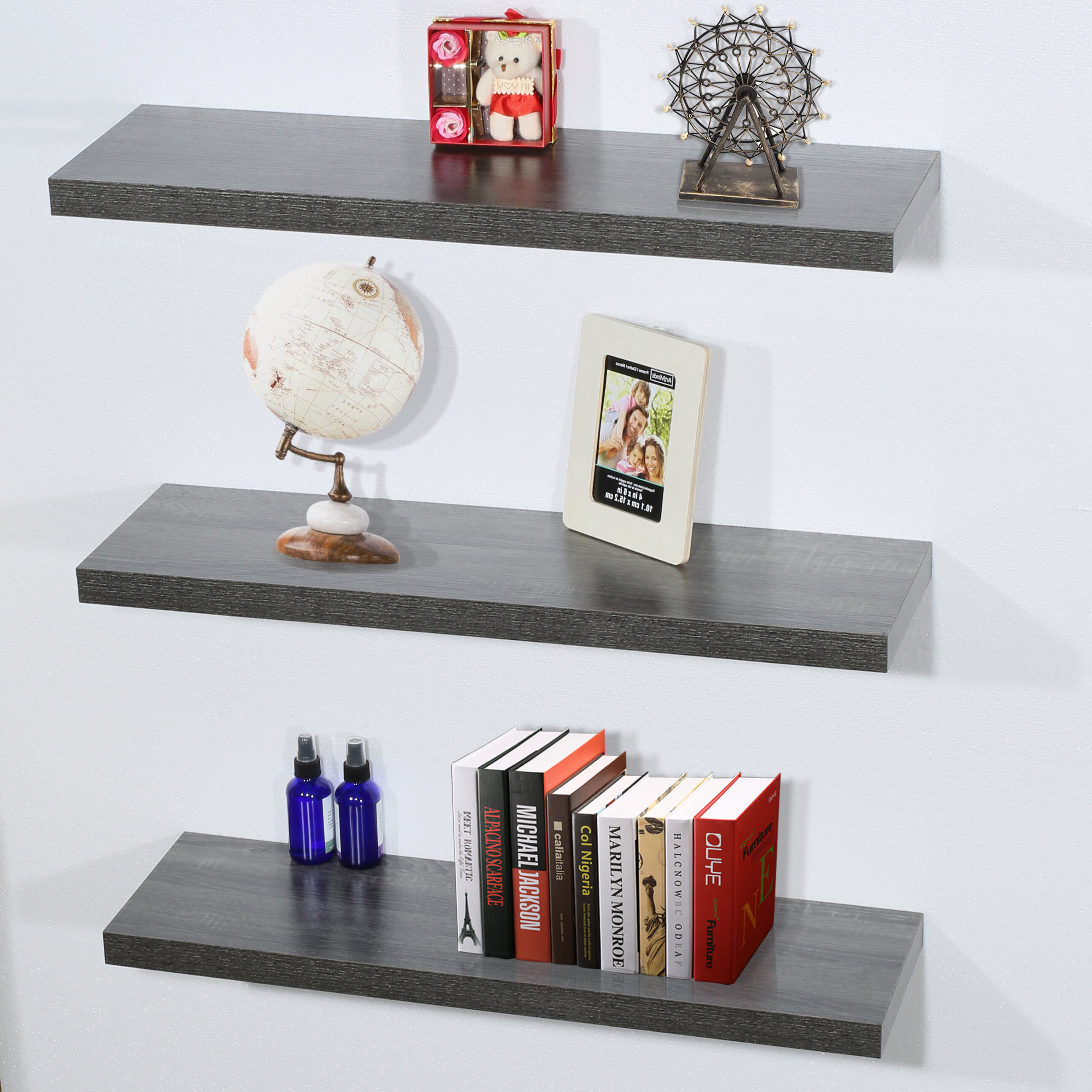 Mylotus-home Portola Set Of 3 Black Oak Floating Shelf--31.6" *9.26"*1. ...