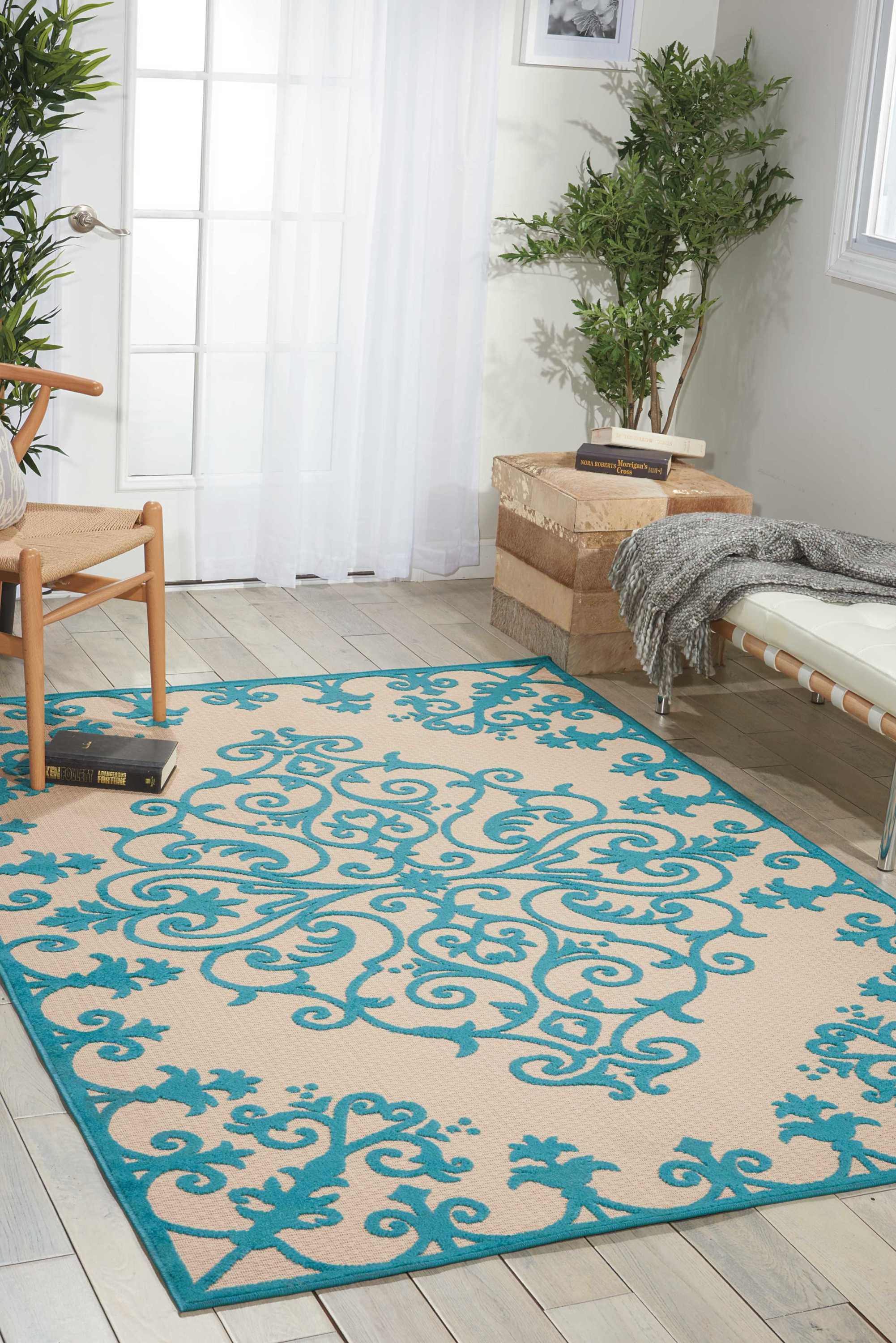 Charlton Home® Friedler Power Loom Aqua Blue Indoor/Outdoor Rug ...