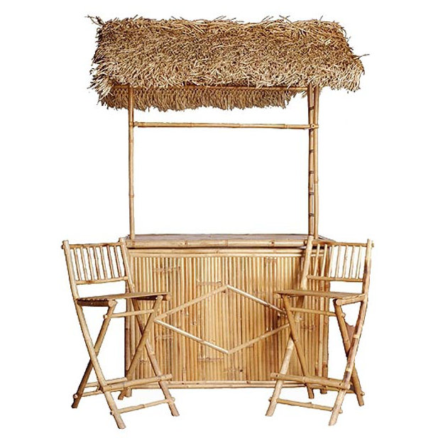 Bay Isle Home Whobrey Bamboo 3 Piece Tiki Bar Set With Palapa Roof