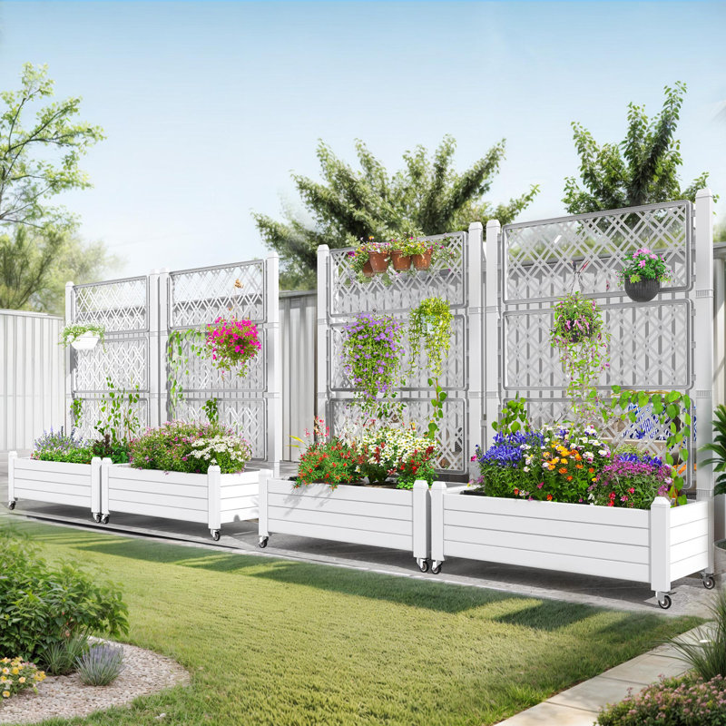 Resin Raised Garden Bed with Trellis Color: White
