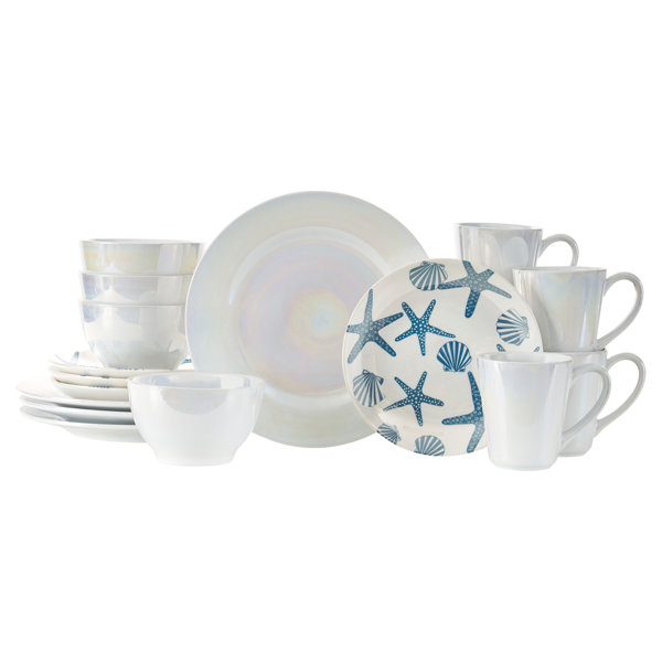 Nautical Dutch 16-Piece Dinnerware Set White NEW FreeShip Stoneware 