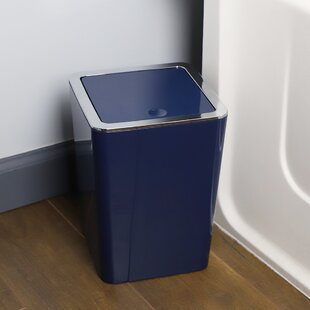   White Zerdyne Plastic Mini Trash Can with Swing-Top Lid 0.7 Gallon Desktop Garbage Bin