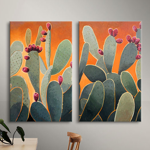 Ebern Designs Cactus Orange 2 Piece Painting Print On Wrapped