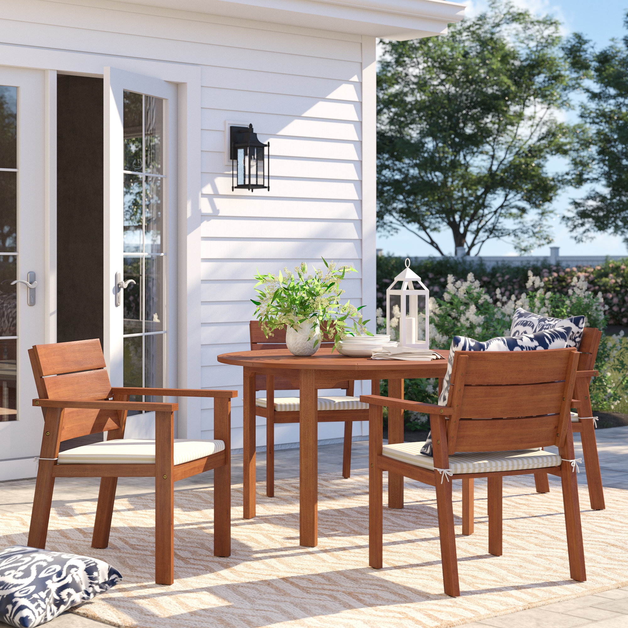 Sol 72 Outdoor Brighton 5 Piece Eucalyptus Dining Set With Cushions Reviews Wayfair