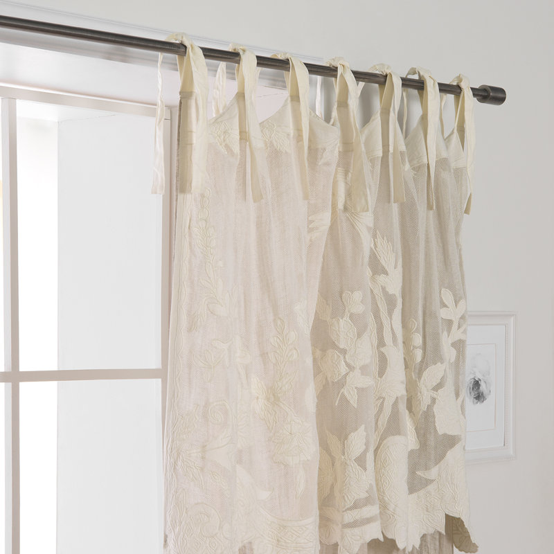 Ophelia Co Elihu Embroidered Cotton Blend Solid Semi Sheer Tab Top Single Curtain Panel Wayfair