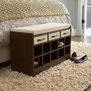 Wood Storage Bench with Cubbies