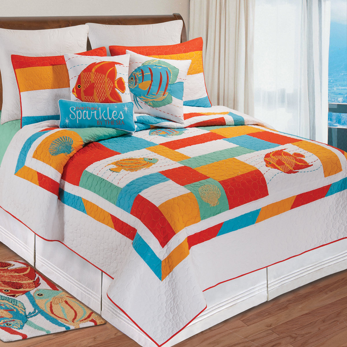 Highland Dunes Raymond Orange/Blue Coastal Quilt Wayfair