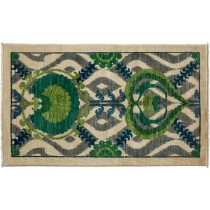 One-of-a-Kind Suzani Hand-Knotted Green Area Rug